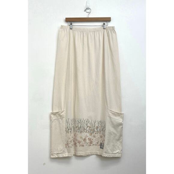 VTG Blue Fish Clothing Hand-Painted Organic Cotton Elastic Waist Maxi Skirt OS